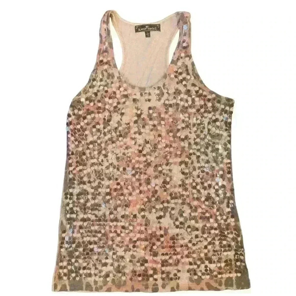 Rose Gold Italian Gold Sequin Tank Racer Back Size L - Picture 1 of 11